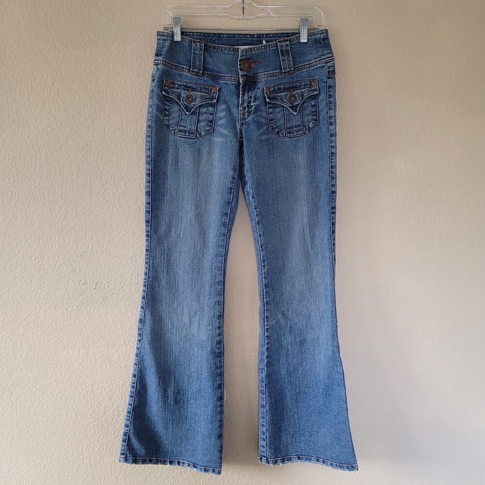 Vtg Z. Cavaricci Y2K Low Rise Boot Cut Flare Jean Sz 5 29x32 Button Flap Pockets